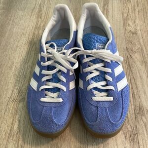 adidas Women's Blue Suede Sneakers with White Stripes